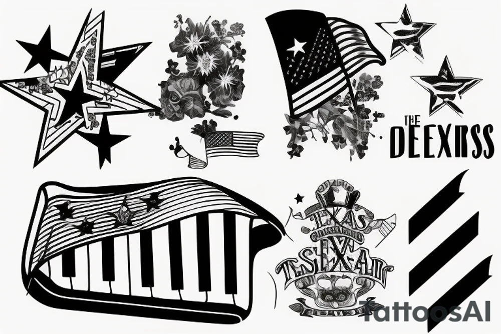 Half sleeve with Texas flag and piano keys tattoo idea