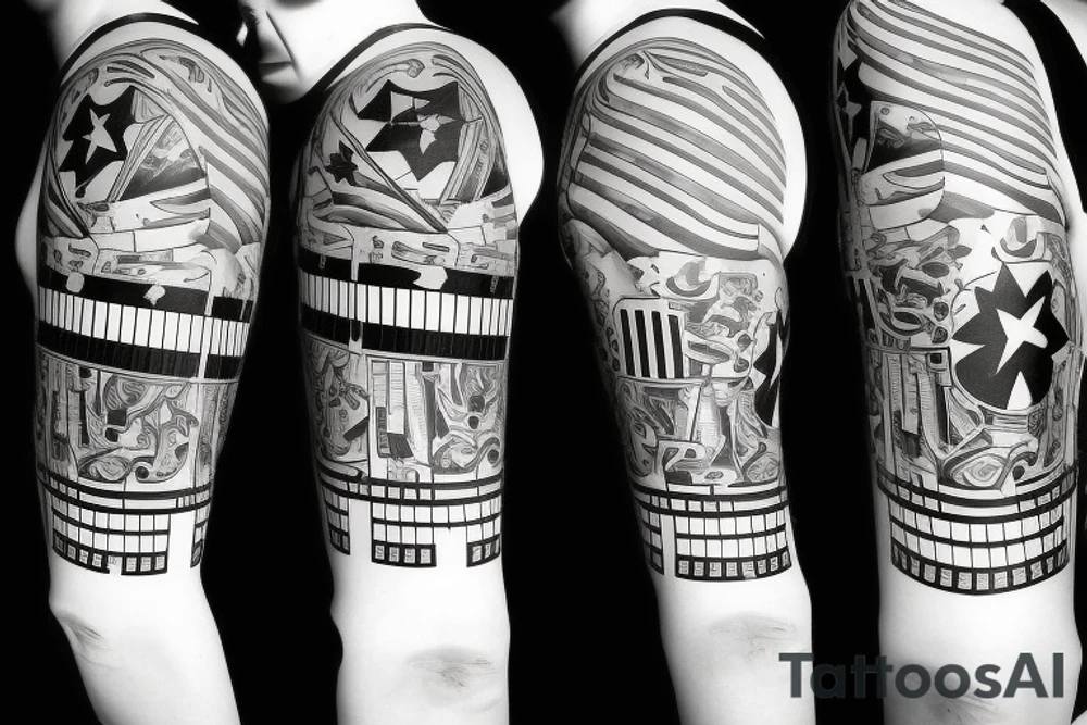 Half sleeve with Texas flag and piano keys tattoo idea