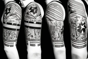 Half sleeve with Texas flag and piano keys tattoo idea