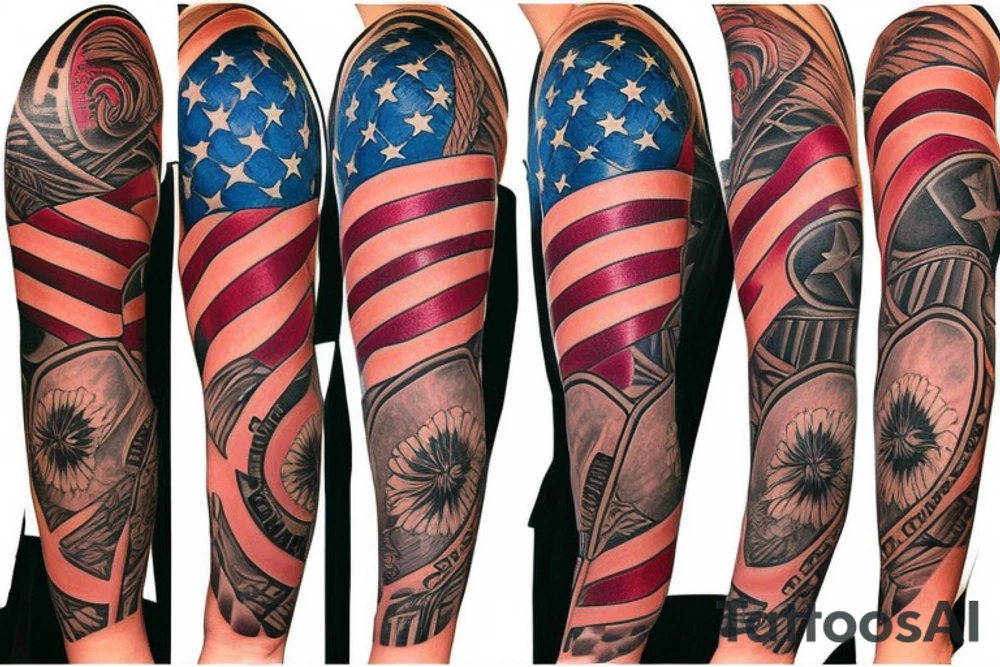 Half sleeve patriotic tattoo idea