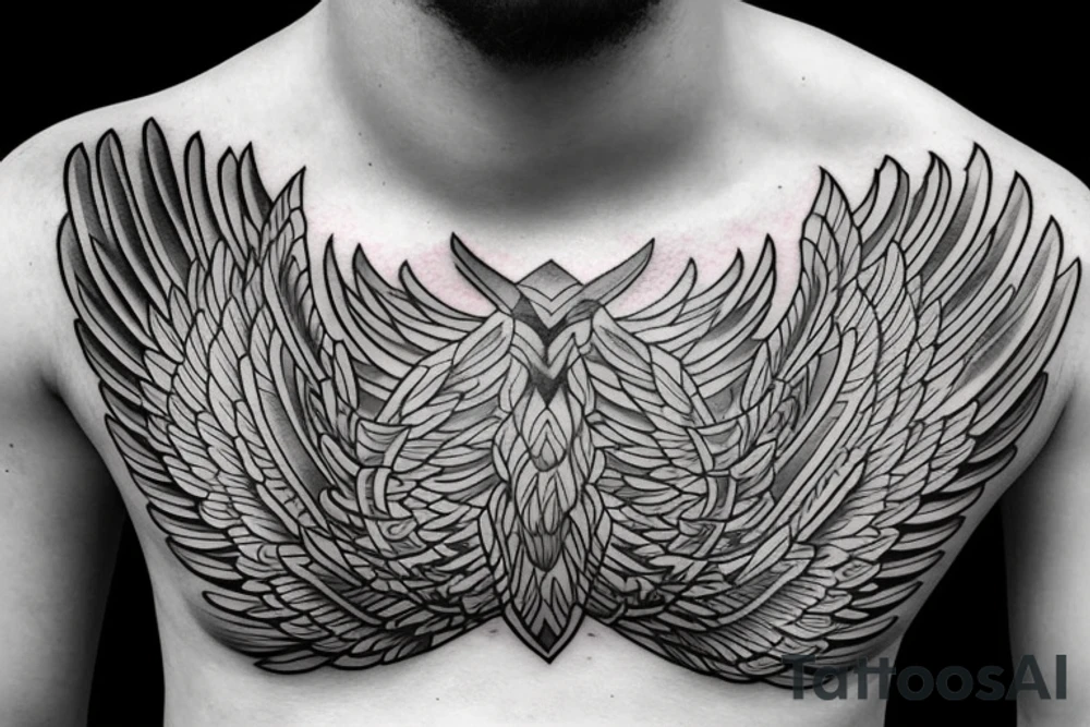 Phoenix spreading wings and rising from ashes Chest Tattoo Male tattoo idea
