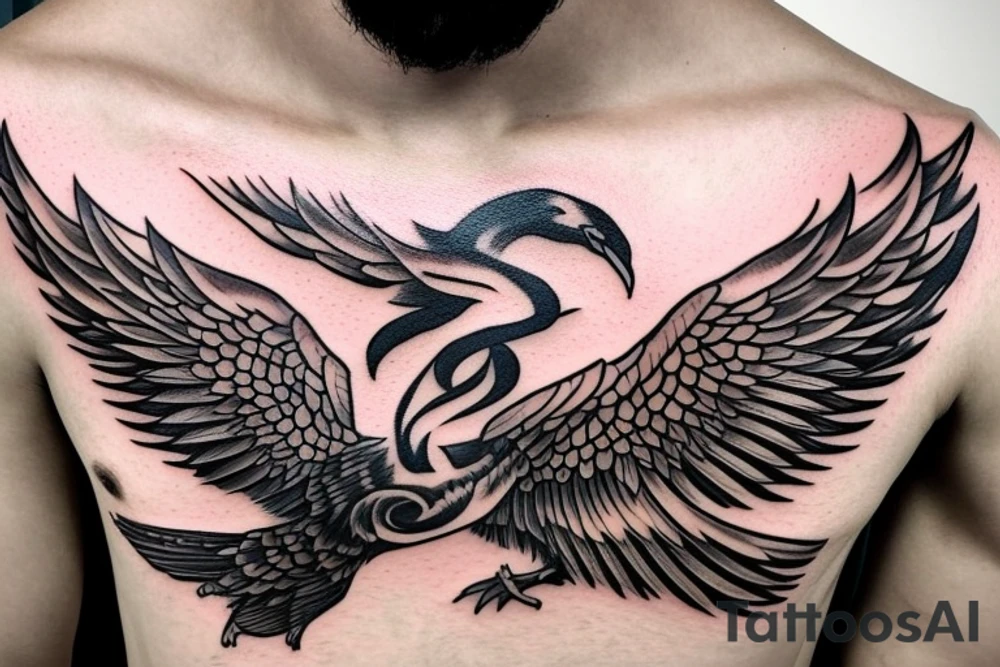 Phoenix spreading wings and rising from ashes Chest Tattoo Male tattoo idea