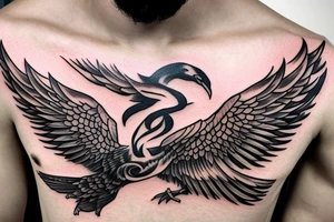 Phoenix spreading wings and rising from ashes Chest Tattoo Male tattoo idea