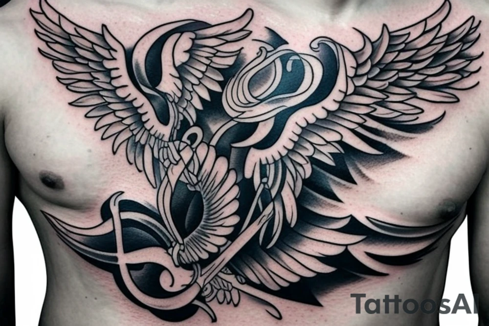 Phoenix spreading wings and rising from ashes Chest Tattoo Male tattoo idea