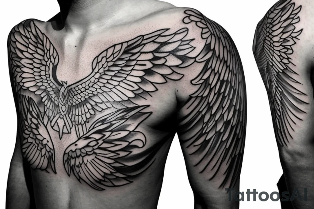 Phoenix spreading wings and rising from ashes Chest Tattoo Male tattoo idea