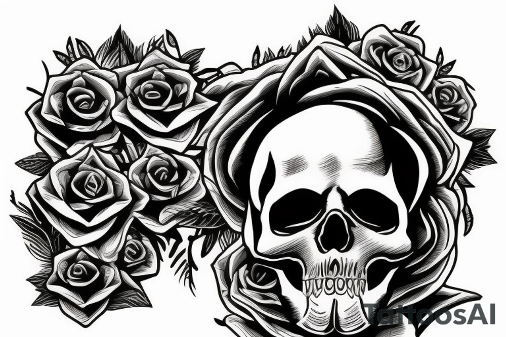 Skull with mountains tattoo idea