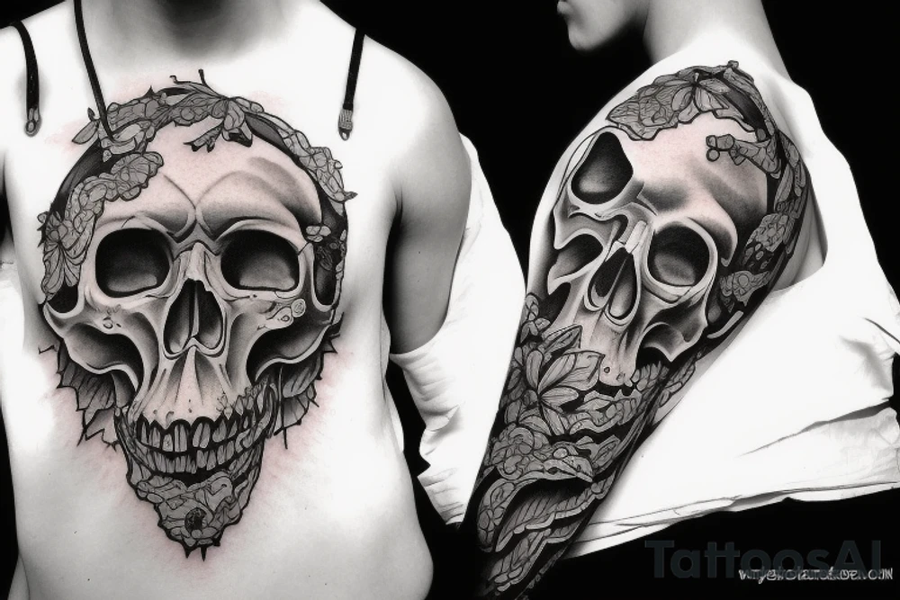 Skull with mountains tattoo idea