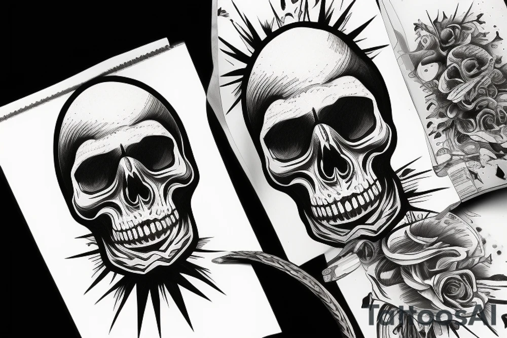 Skull with mountains tattoo idea
