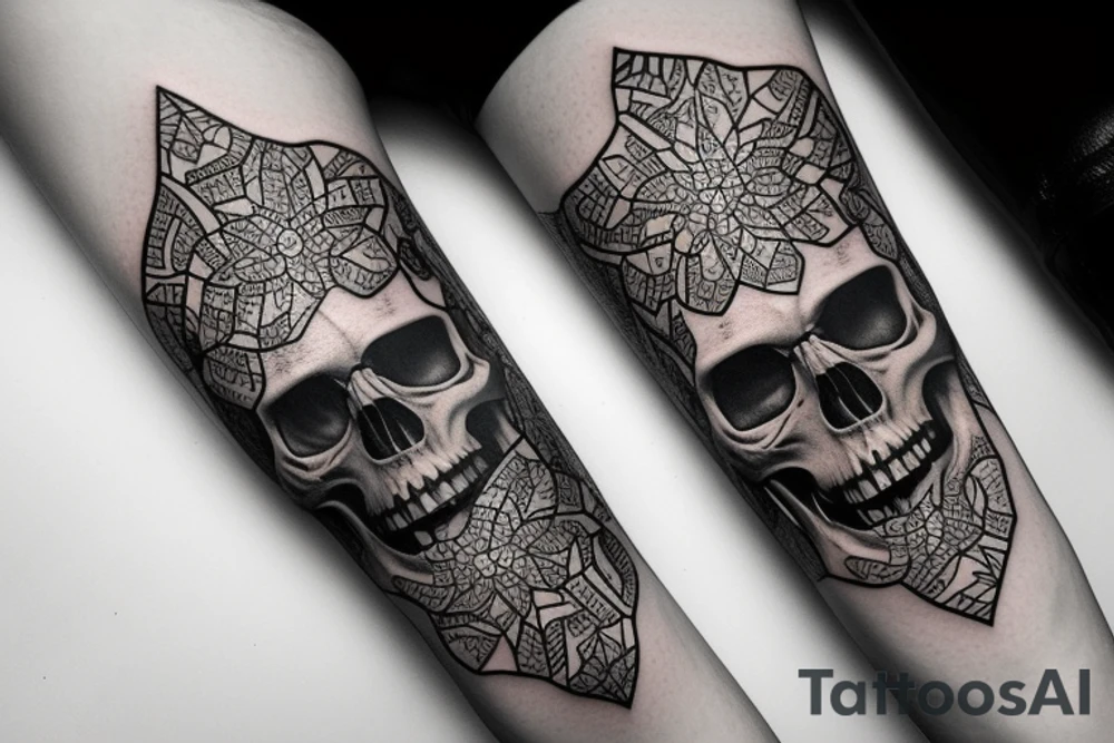 Skull in mountains tattoo idea