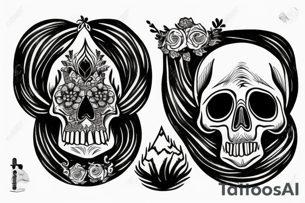 Skull with mountains tattoo idea