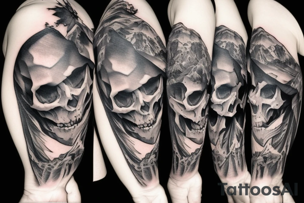 Mountains with skull tattoo idea