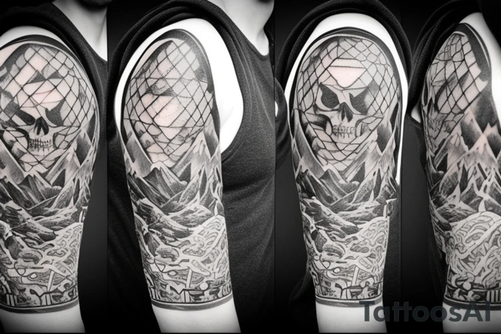 Mountains with skull tattoo idea