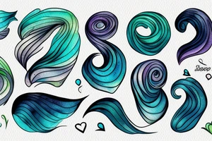 stream. three small words printed in the waves: seen, loved, held. Colors: pastel blues and green. Gentle blending tattoo idea