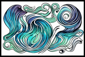 stream. three small words printed in the waves: seen, loved, held. Colors: pastel blues and green. Gentle blending tattoo idea