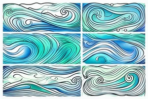 stream. three small words printed in the waves: seen, loved, held. Colors: pastel blues and green. Gentle blending tattoo idea