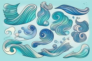 stream. three small words printed in the waves: seen, loved, held. Colors: pastel blues and green. Gentle blending tattoo idea