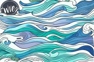 stream. three small words printed in the waves: seen, loved, held. Colors: pastel blues and green. Gentle blending tattoo idea