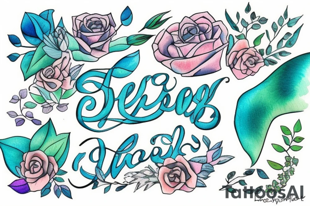stream. Colors: pastel blues and green. Include three words in the tattoo: seen, loved, held. Small tattoo. tattoo idea