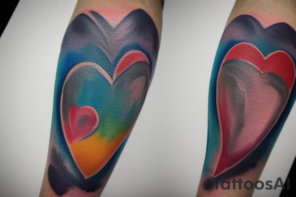 watercolor small shoulder tattoo of a wave contained partly in a heart. Add a small chickadee. Vivid colors. tattoo idea