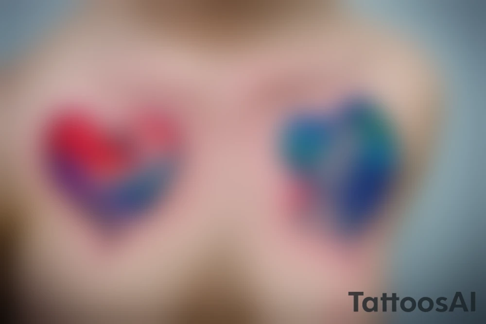 watercolor small shoulder tattoo of a wave contained partly in a heart. Add a small chickadee above the heart. Vivid colors. tattoo idea
