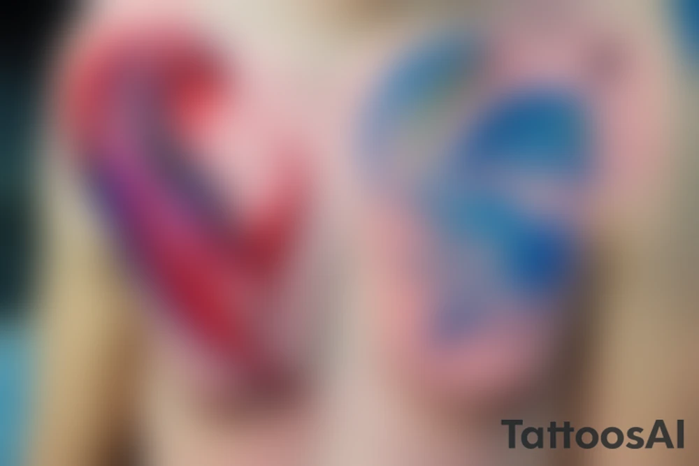 watercolor small shoulder tattoo. wave contained partly in a heart. Tiny bird outlined above the heart. Vivid colors. tattoo idea