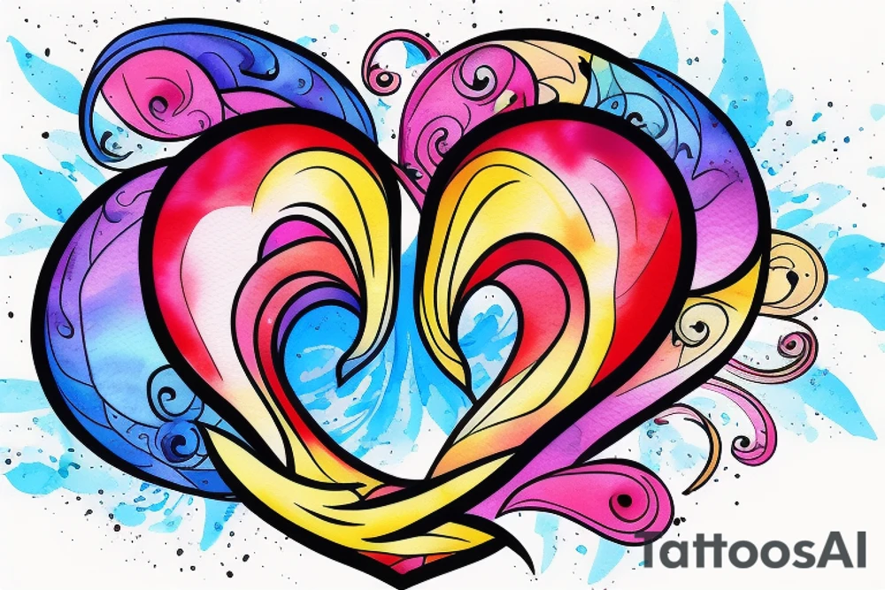 small shoulder tattoo. wave contained partly in a heart. Tiny bird outlined above the heart. Vivid colors. tattoo idea