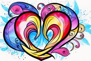 small shoulder tattoo. wave contained partly in a heart. Tiny bird outlined above the heart. Vivid colors. tattoo idea