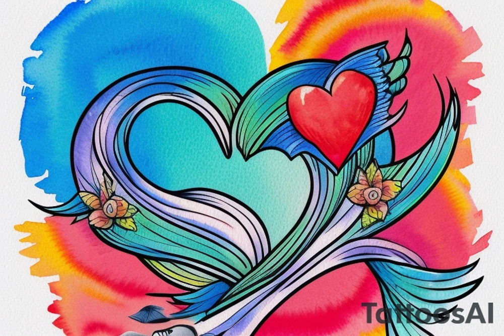 small shoulder tattoo. wave contained partly in a heart. VERY small bird. Vivid colors. tattoo idea