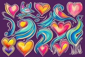 small shoulder tattoo. wave contained partly in a heart. VERY small bird. Vivid colors. tattoo idea