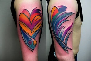 small shoulder tattoo. wave contained partly in a heart. VERY small bird. Vivid colors. tattoo idea