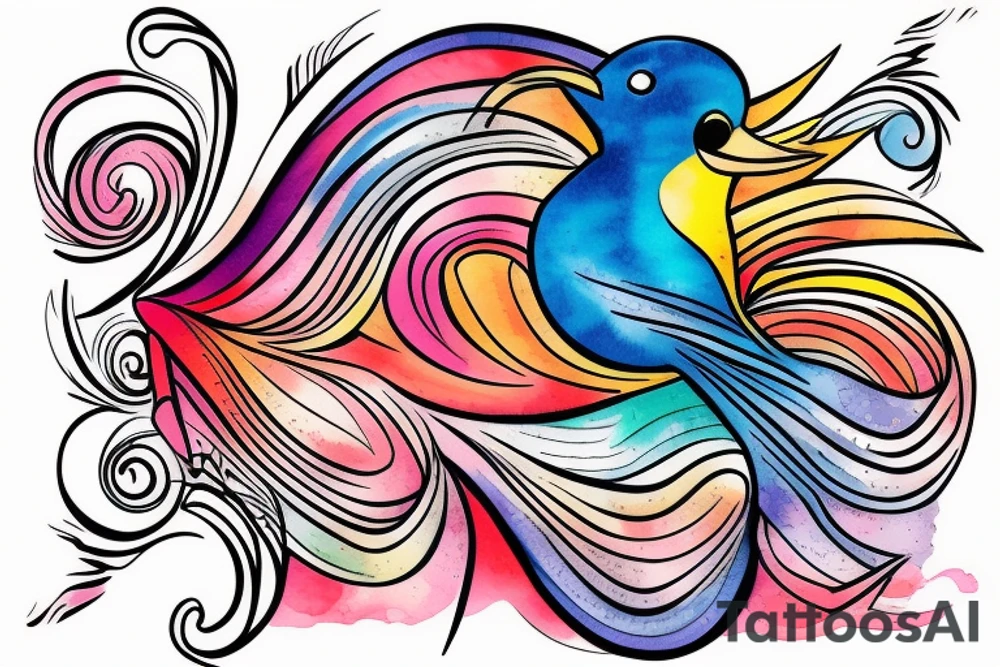 small shoulder tattoo. wave contained partly in a heart. VERY small bird. Vivid colors. tattoo idea