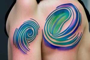 VERY small shoulder tattoo. wave contained partly in a heart. Blues, green and purple colors and blending tattoo idea