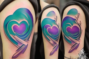 VERY small shoulder tattoo. wave contained partly in a heart. Blues, green and purple colors and blending tattoo idea