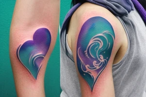 VERY small shoulder tattoo. wave contained partly in a heart. Blues, green and purple colors and blending tattoo idea