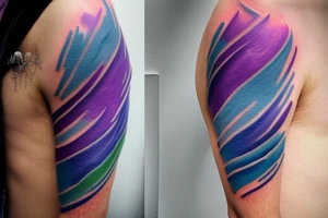 VERY small shoulder tattoo. wave contained partly in a heart. Blues, green and purple colors and blending tattoo idea
