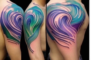 VERY small shoulder tattoo. wave contained partly in a heart. Blues, green and purple colors and blending tattoo idea