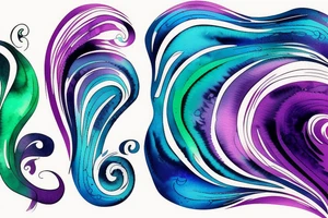 VERY small shoulder tattoo. wave contained partly in a heart. Blues, green and purple colors and blending. Flowing style tattoo idea