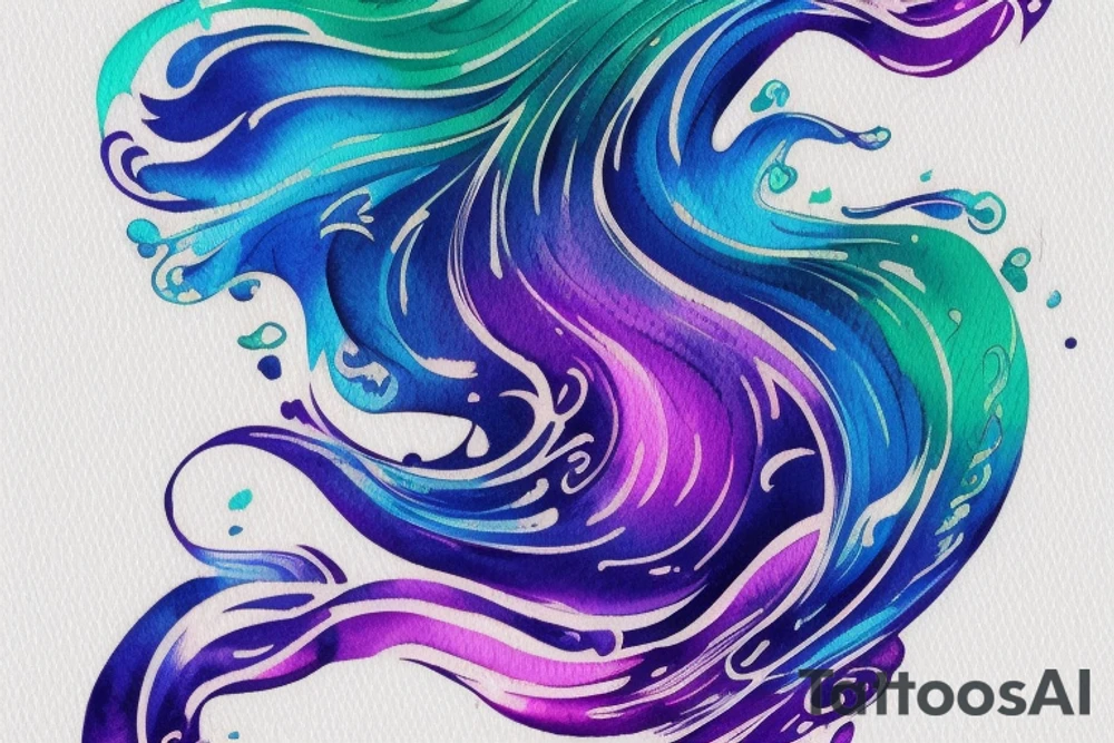 VERY small shoulder tattoo. wave contained partly in a heart. Blues, green and purple colors and blending. Flowing style tattoo idea