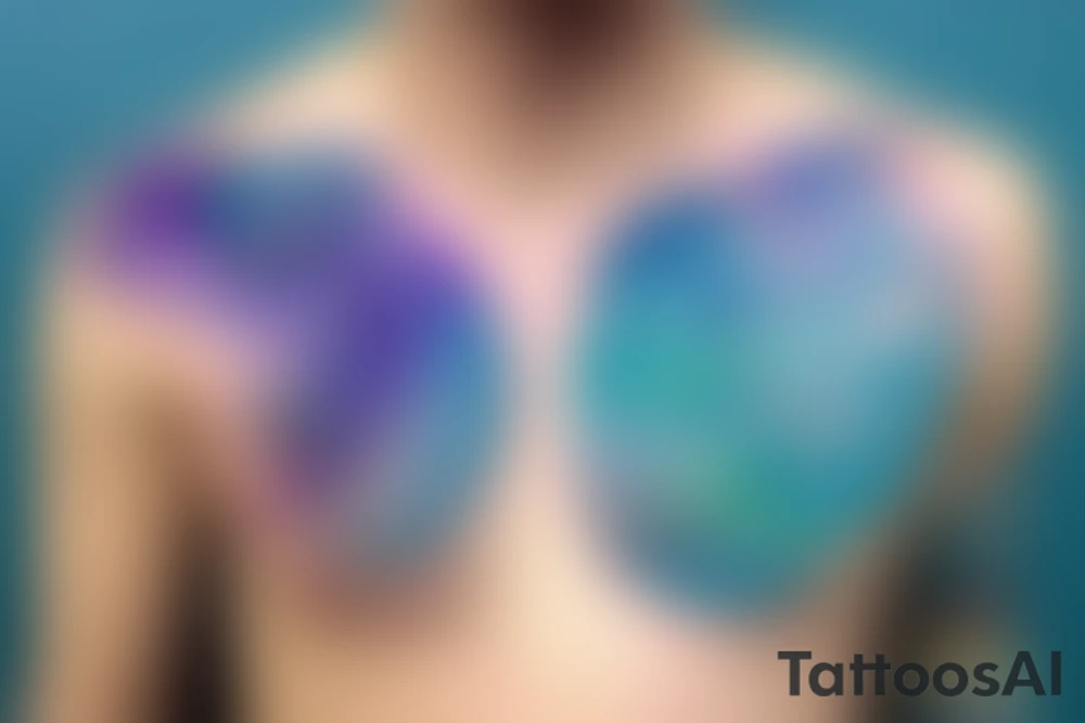 VERY small shoulder tattoo. wave contained partly in a heart. Blues, green and purple colors and blending. Flowing style tattoo idea