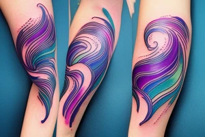 VERY small shoulder tattoo. flowing wave contained partly in a heart. Blues, green and purple colors and blending tattoo idea