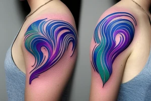 VERY small shoulder tattoo. flowing wave in a heart. Blues, green and purple colors and blending tattoo idea