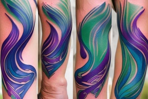 VERY small shoulder tattoo. flowing wave in a heart. Blues, green and purple colors and blending tattoo idea