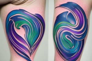 VERY small shoulder tattoo. flowing wave in a heart. Blues, green and purple colors and blending tattoo idea