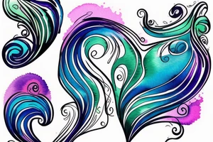 VERY small shoulder tattoo. flowing wave, heart shaped. Blues, green and purple colors and blending tattoo idea