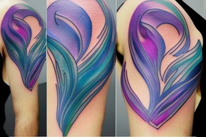 VERY small shoulder tattoo. flowing wave, heart shaped. Blues, green and purple colors and blending tattoo idea