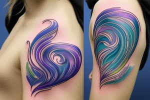 VERY small shoulder tattoo. flowing wave, heart shaped. Blues, green and purple colors and blending. tattoo idea