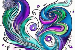 VERY small shoulder tattoo. flowing wave, heart shaped. Blues, green and purple colors and blending. tattoo idea