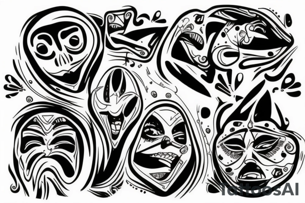 Unique tattoo design combining the scream mask, a bonsai tree and two hands doing finger guns tattoo idea