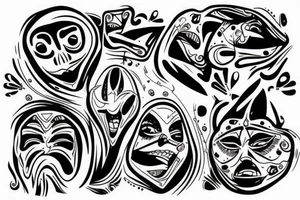 Unique tattoo design combining the scream mask, a bonsai tree and two hands doing finger guns tattoo idea