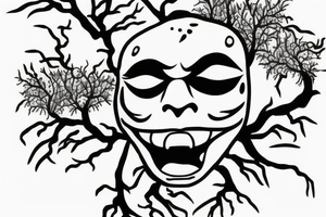 Scream mask with bonsai tree around it tattoo idea